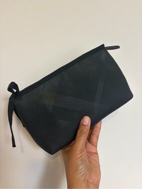 Burberry Black Cosmetic Zip Pouch with Tonal Check